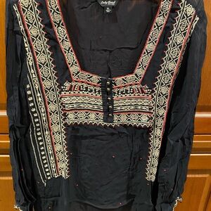 Lucky Brand Black Embellished Long Sleeve Blouse